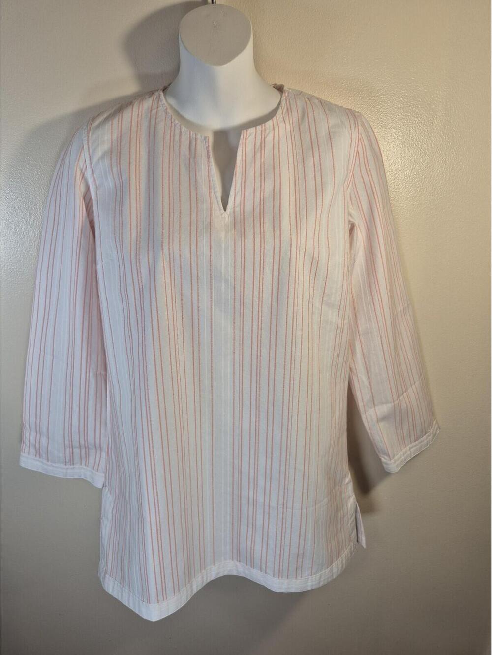 UNTUCKIT Durfort Top Size 2 White Pink NWT Striped Blouse Cotton Preppy Shirt